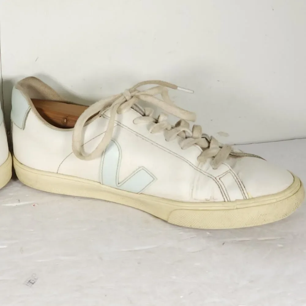 Veja Women's Esplar US 9 White Blue Smooth Leather Low Top Sneakers Shoes